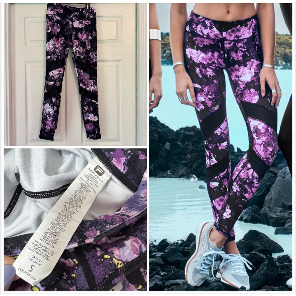 Women's Fabletics Faviola PowerHold Leggings Size S Purple Orchid Floral Print